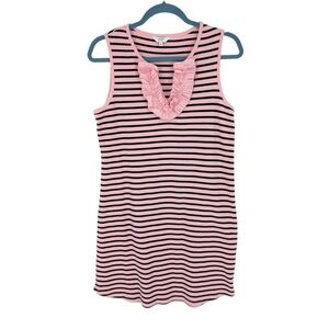 Crown & Ivy Womens Striped Mini Dress Sleeveless 100% Cotton Pink Small